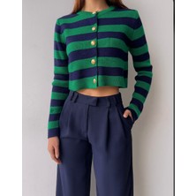 Nice Boutique Ön Düğme Kapamalı Bisiklet Yaka Uzun Kollu Kadın Yeşil Hırka