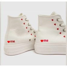 Lias Shoes Me Kalpler Baskılı Çocuk Beyaz Keten Spor Ayakkabı Sneaker