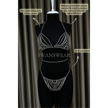 Swans Wear | Jess Set, Kadın Taşlı Sütyen ve Tanga Takım Kostüm, İç Giyim, Aksesuar, Gecelik, Gümüş renk