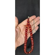 Anemore Collection Çubuk Kehribar Tesbih Kalem Işçilikli Küre Kesim Bordo Renk T-395