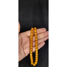 Anemore Collection Sıkma Çubuk Kehribar Tesbih Koyu Sarı Renk Kapsül Kesim T-398