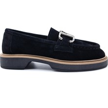 Sovenso SV011  Süet Deri Siyah Renk Tokalı Kadın Loafer Ayakkabı