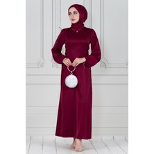 Yanı Bağcıklı Saten Abiye-Bordo