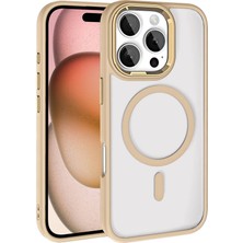 Cupcase Apple iPhone 16 Pro Max Kılıf Wireless Şarj Özellikli Zore Krom Magsafe Silikon Kapak-Gold