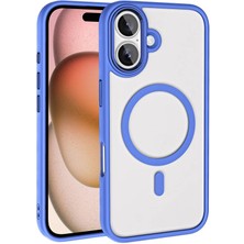 Cupcase Apple iPhone 16 Plus Kılıf Wireless Şarj Özellikli Zore Krom Magsafe Silikon Kapak-Mavi