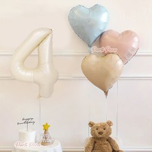 Parti Pera Krem Rakam Folyo Balon Retro Satin Mavi Su Yeşili Kalp Folyo Balon Seti