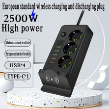 Foxyn 4 USB Portu 1 Type-C 220V Wireless Kablosuz Şarj Telefon Uyumlu Uzatma Priz Çoklayıcı Kablosu-2 M