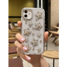 Paladyum Case Apple iPhone 11 Uyumlu Gümüş Kristal Taşlı Yıldızlı Şeffaf Kılıf