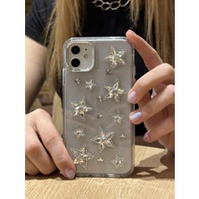 Paladyum Case Apple iPhone 11 Uyumlu Gümüş Kristal Taşlı Yıldızlı Şeffaf Kılıf