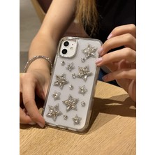 Paladyum Case Apple iPhone 11 Uyumlu Gümüş Kristal Taşlı Yıldızlı Şeffaf Kılıf