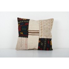 Etnik Bulvar Kahverengi Renkli Geometrik El Dokuma Kilim Kırlent Kılıf (Içliksizdir) 46 x 50 cm