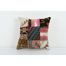 Etnik Bulvar Kahverengi Renkli Geometrik El Dokuma Kilim Kırlent Kılıf (Içliksizdir) 50 x 50 cm