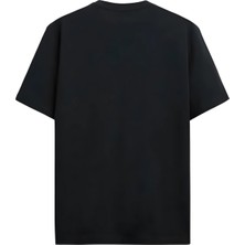Alex Rosen Unisex Oversize Bisiklet Yaka Baskılı Kısa Kollu Siyah Tişört