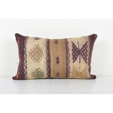 Etnik Bulvar Kahverengi Renkli Geometrik El Dokuma Kilim Kırlent Kılıf (Içliksizdir) 30 x 50 cm