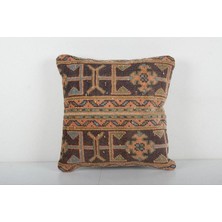 Etnik Bulvar Kahverengi Renkli Geometrik El Dokuma Kilim Kırlent Kılıf (Içliksizdir) 50 x 50 cm