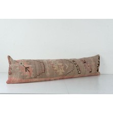 Etnik Bulvar Pembe Renkli Geometrik El Dokuma Kilim Kırlent Kılıf (Içliksizdir) 30 x 120 cm