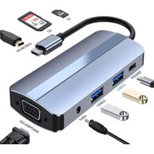 Foxyn FXN-2105 8 In 1  USB C Type C  4K Hd HDMI VGA USB 3.0 Aux Ses Sd Tf Kart Okuyucu Hub Çevirici