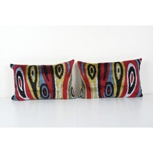 Etnik Bulvar Geometric Desenli Renkli Kadife 2'li Set Ikat Yastık Kılıfı (Içliksizdir)