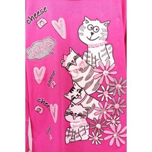 Bubuş Kids Pembe Kedi Baskılı Sweat