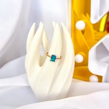 Kilig Jewelry Kadın Vip Çelik Gold Dikdörtgen Mavi Taş Detay Yüzük 7numara