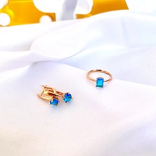 Kilig Jewelry Kadın Vip Çelik Gold Dikdörtgen Mavi Taş Detay Yüzük 7numara