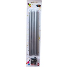 Ngüzel Party Gümüş Gri Metalik Uzun Kalem Mum 20 cm 6'lı
