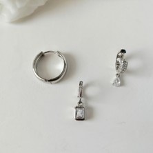Kilig Jewelry Kadın Çelik Silver Çoklu 3'lü  Küpe