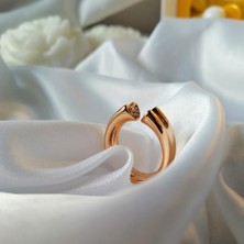 Kilig Jewelry Kadın Çelik Gold Kelebek Kalp Detay Ayarlanabilir Yüzük
