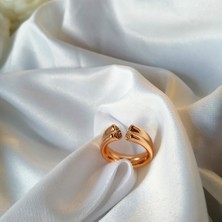 Kilig Jewelry Kadın Çelik Gold Kelebek Kalp Detay Ayarlanabilir Yüzük