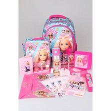 Barbie Dekomus Ile Lisanslı Full + Full "pembe Mavi Prenses Koleksiyonu" Barbıe 3 Bölmeli Okul,beslenme ve Kalem Çantası Ile Kırtasiye Seti