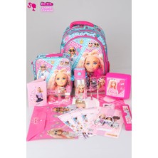 Barbie Dekomus Ile Lisanslı Full + Full "pembe Mavi Prenses Koleksiyonu" Barbıe 3 Bölmeli Okul,beslenme ve Kalem Çantası Ile Kırtasiye Seti