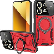 Denza Case Xiaomi Redmi Note 13 Kılıf Lens Korumalı Yüzüklü Armor Kapak - Kırmızı + Ekran Koruyucu