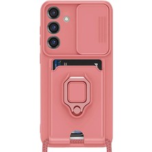 Denza Case Samsung Galaxy A55 Kılıf Kartvizitli Askılı Standlı Kapak - Pembe + Ekran Koruyucu