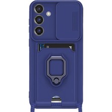 Denza Case Samsung Galaxy A55 Kılıf Kartvizitli Askılı Standlı Kapak - Lacivert + Ekran Koruyucu