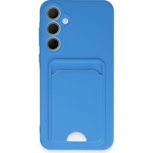 Denza Case Samsung Galaxy A35 Kılıf Kartvizitli Silikon Kapak - Mavi + Ekran Koruyucu