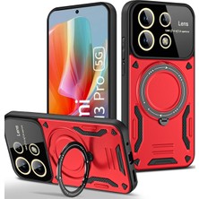 Denza Case Xiaomi Redmi Note 13 Pro 5g Kılıf Lens Korumalı Yüzüklü Armor Kapak - Kırmızı + Ekran Koruyucu