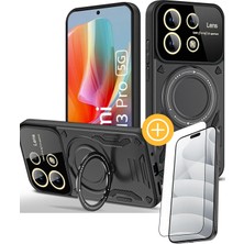 Denza Case Xiaomi Redmi Note 13 Pro 5g Kılıf Lens Korumalı Yüzüklü Armor Kapak - Siyah + Ekran Koruyucu