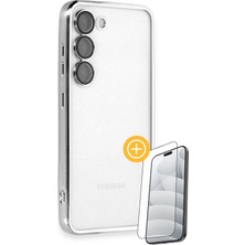 Denza Case Samsung Galaxy S24 Plus Kılıf Kenarları Renkli Kamera Çıkıntılı Kapak - Gümüş + Ekran Koruyucu