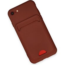 Denza Case Apple iPhone 7 Kılıf Kartvizitli Silikon Kapak - Bordo + Ekran Koruyucu