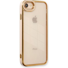 Denza Case Apple iPhone Se 2020 Kılıf Kenarları Renkli Kamera Korumalı Kapak - Pudra + Ekran Koruyucu