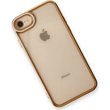 Denza Case Apple iPhone Se 2020 Kılıf Kenarları Renkli Kamera Korumalı Kapak - Pudra + Ekran Koruyucu