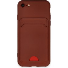 Denza Case Apple iPhone 8 Kılıf Kartvizitli Silikon Kapak - Bordo + Ekran Koruyucu