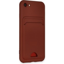 Denza Case Apple iPhone 8 Kılıf Kartvizitli Silikon Kapak - Bordo + Ekran Koruyucu