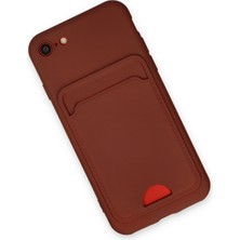 Denza Case Apple iPhone 8 Kılıf Kartvizitli Silikon Kapak - Bordo + Ekran Koruyucu