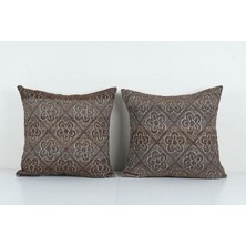 Etnik Bulvar Kahverengi Renkli Geometrik El Dokuma Kilim Kırlent Kılıf 50 x 50 cm