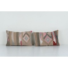 Etnik Bulvar Kahverengi Renkli Geometrik El Dokuma Kilim Kırlent Kılıf 30 x 45 cm