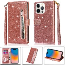 Colorful Shop IPhone 15 Pro Pu Deri Manyetik Kapatma Glitter Için Fermuarlı Cebi Durumda (Yurt Dışından)