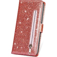 Colorful Shop IPhone 15 Pro Pu Deri Manyetik Kapatma Glitter Için Fermuarlı Cebi Durumda (Yurt Dışından)