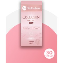 Wellvalens Pure & Elegant Kolajen Tablet Tip 1-2-3 – Hyaluronik Asit, C Vitamini, Biotin, Selenyum İçeren 30 Tablet