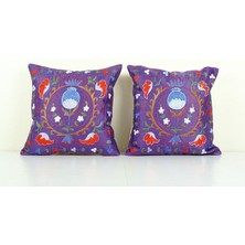 Etnik Bulvar Set Çiçek Desenli Vintage Etnik Suzani Kırlent Kılıfı El Işlemesi Ipek Kırlent Kılıf